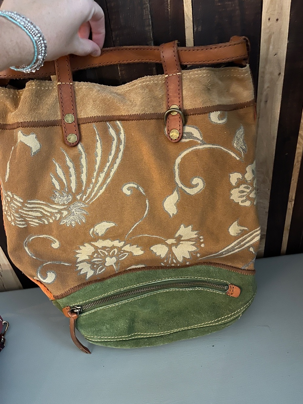 Lucky Brand Large Floral Canvas and Leather Backpack